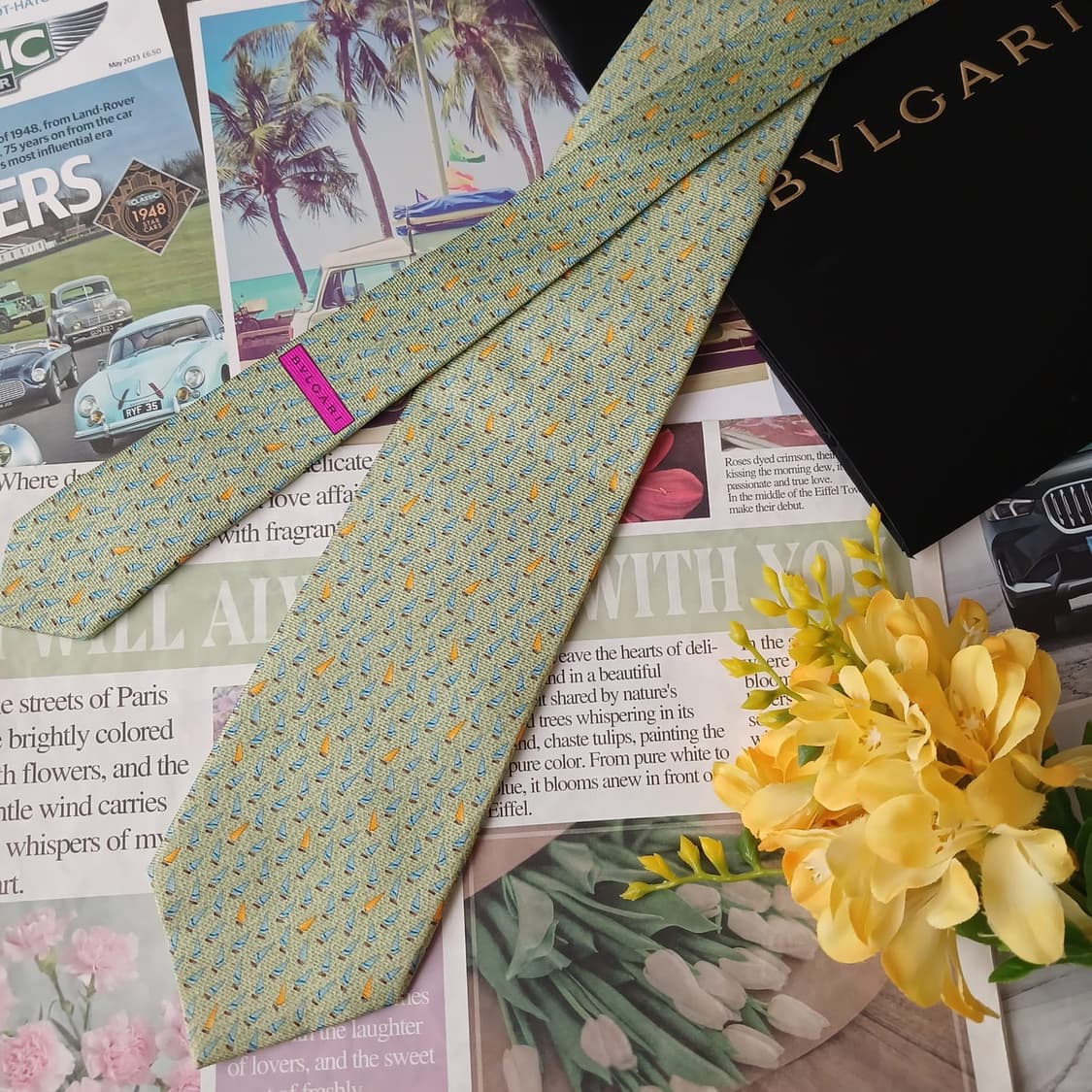 불가리 실크 요트 패턴 세븐폴드 넥타이 9.6cm A등급 A19519
 상품이미지4