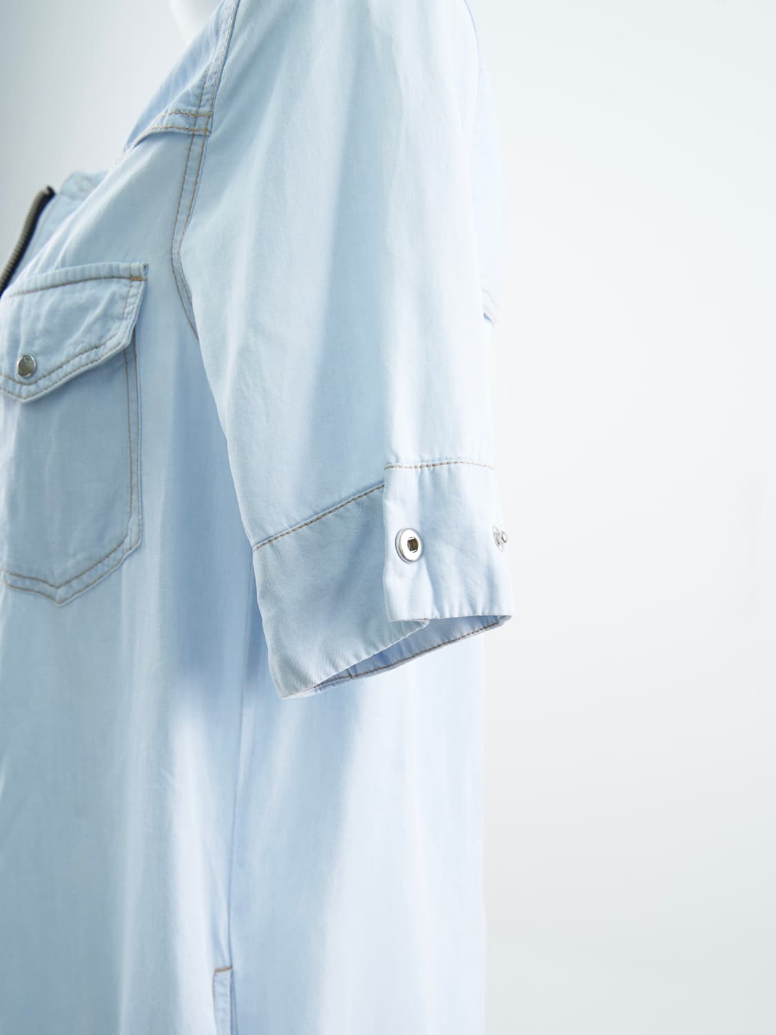 Diesel 라이트 데님 카라 플랩 포켓 아일렛 롱 원피스 상품이미지3