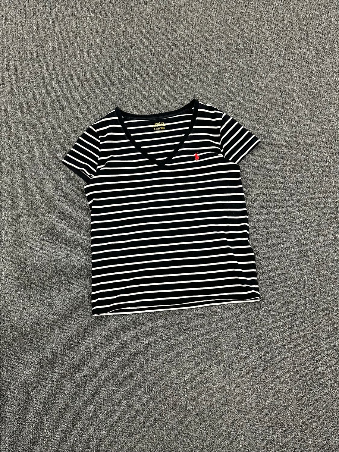 S)폴로 랄프 로렌 빈티지 여성 v넥 스트라이프 반팔 상품이미지1