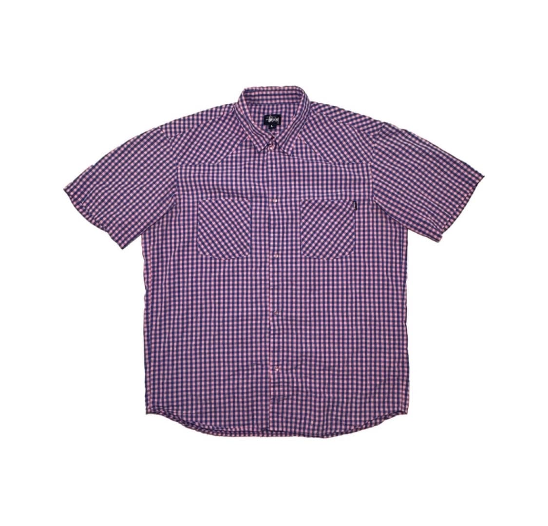 90s 올드 스투시 펄 버튼업 반팔 체크 셔츠 상품이미지1