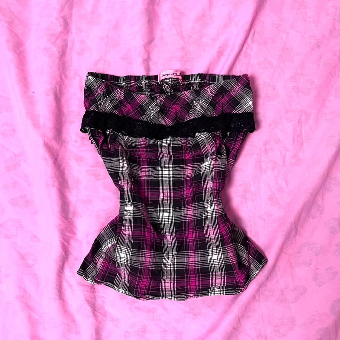 마즈 MA*RS 오네갸루 히메갸루 핑크 체크 레이스 탑 mars 아게조 상품이미지1