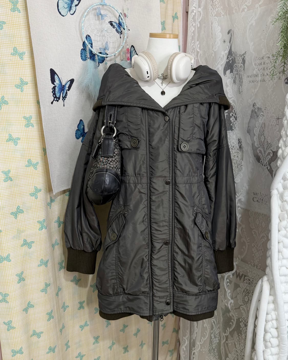 쿨 카키 빅 카라 야상 자켓 상품이미지3