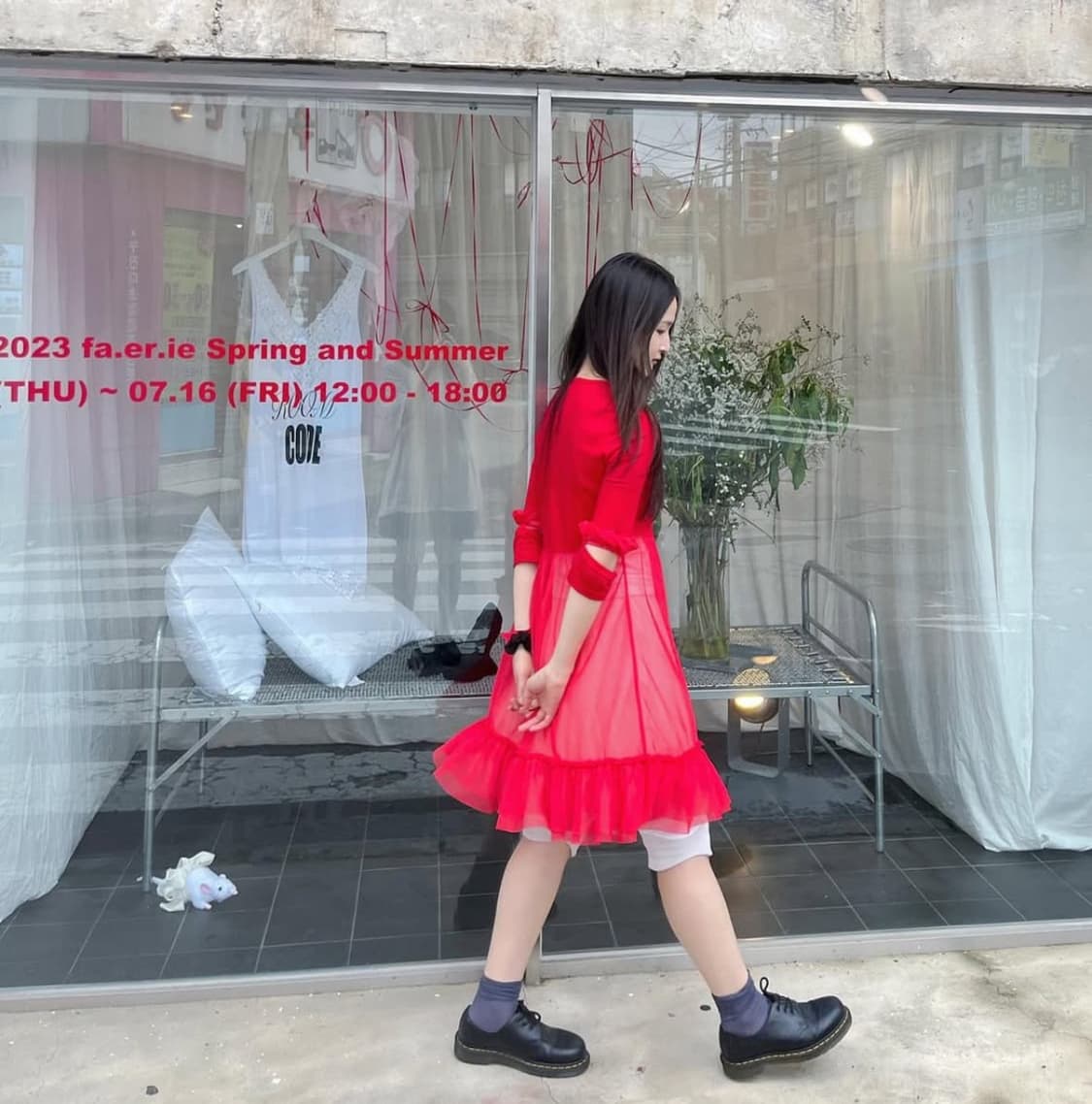 샵페어리 쉬폰 러플 미디 드레스 (red) 상품이미지2