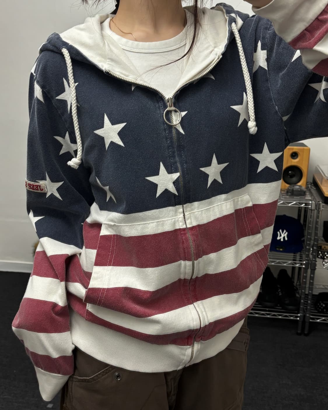 지프 00s USA 성조기 빈티지 워싱 후드집업 상품이미지2