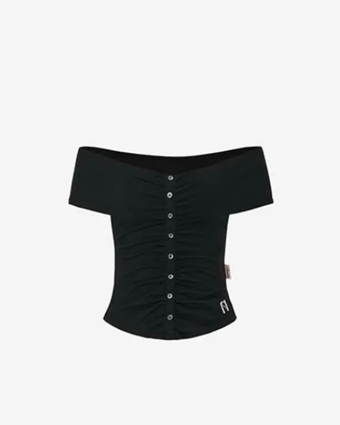 뉴얼린 버튼 셔링 오프숄더 탑 상품이미지1