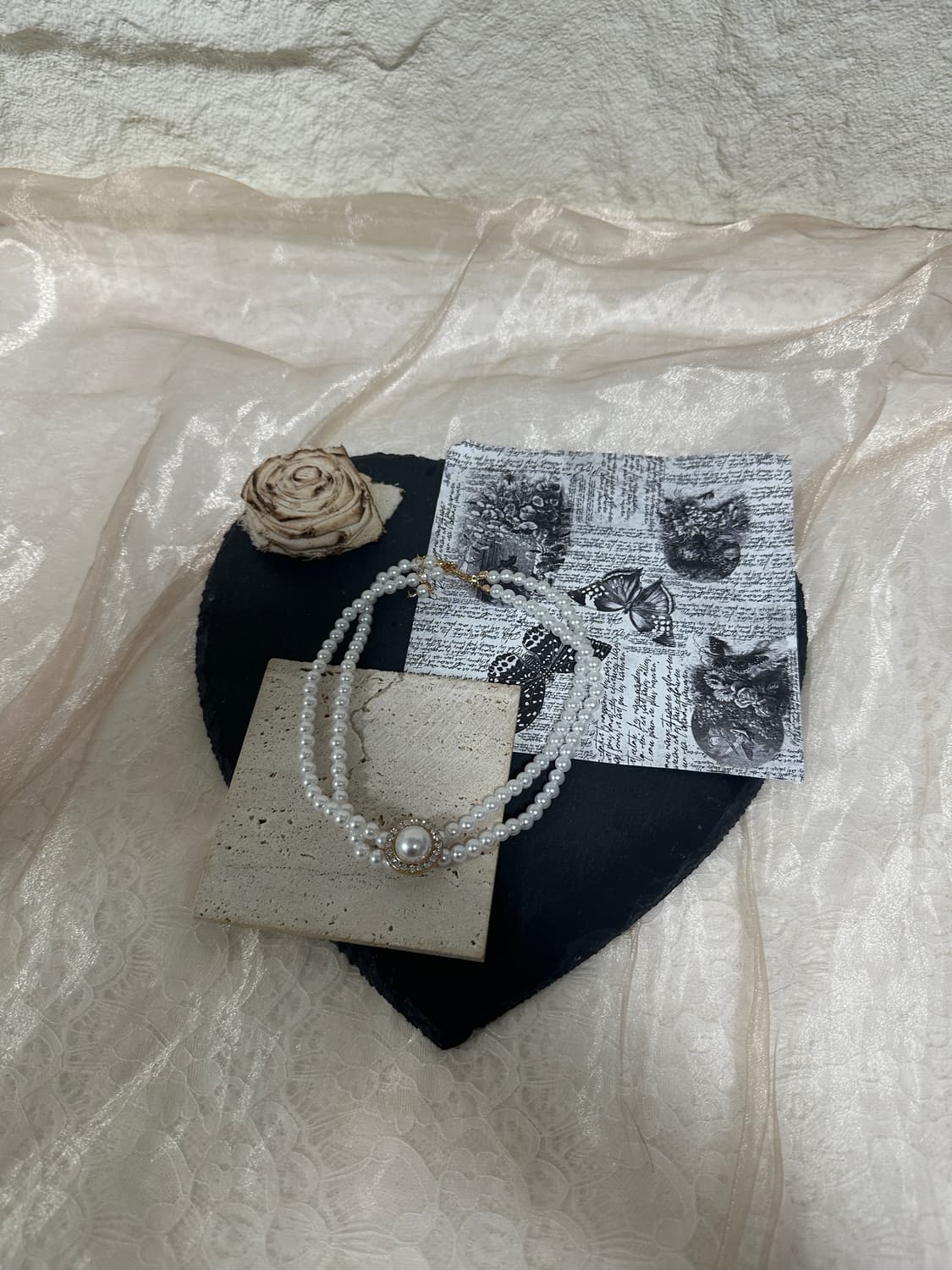 빈티지  레이어드 진주 초커 목걸이 상품이미지2