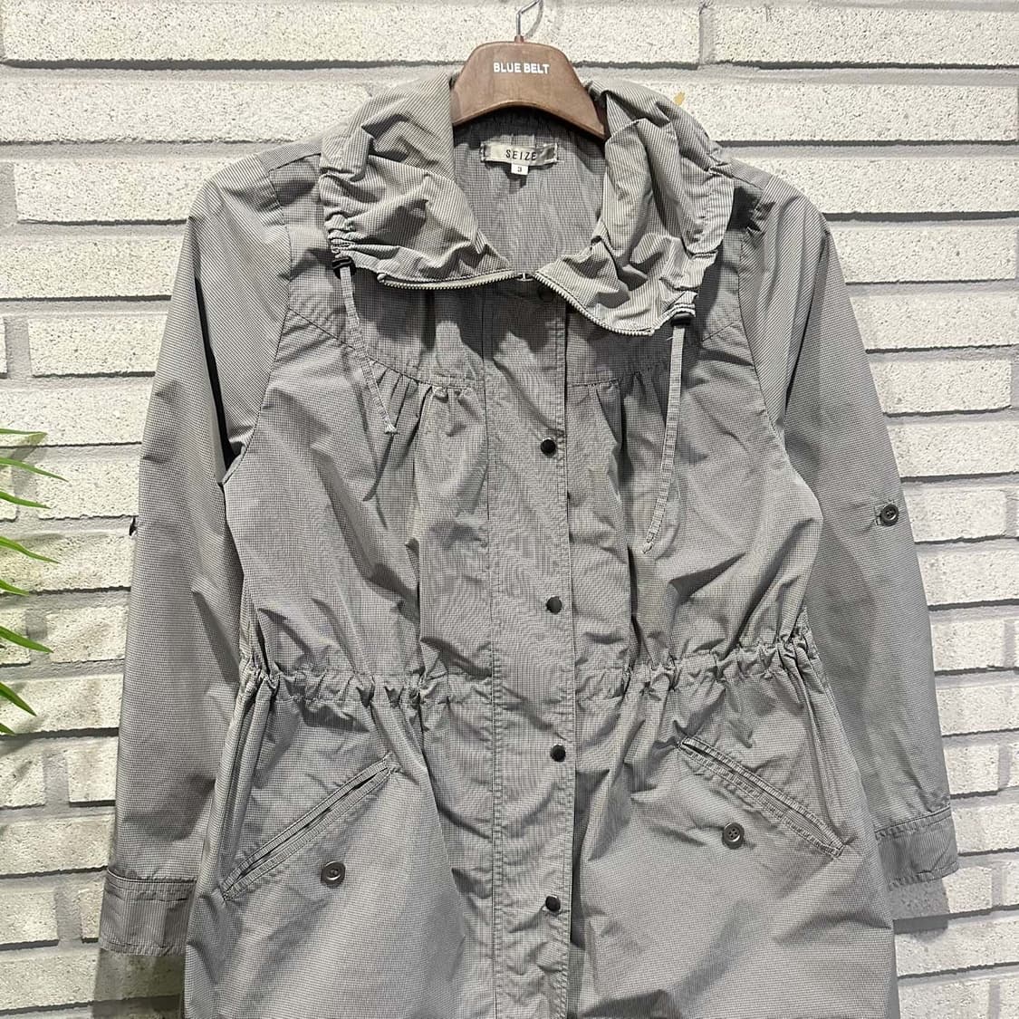 JPN VINTAGE 야상 자켓 셔링 카라넥 허리 스트링 디테일 그레이 상품이미지3