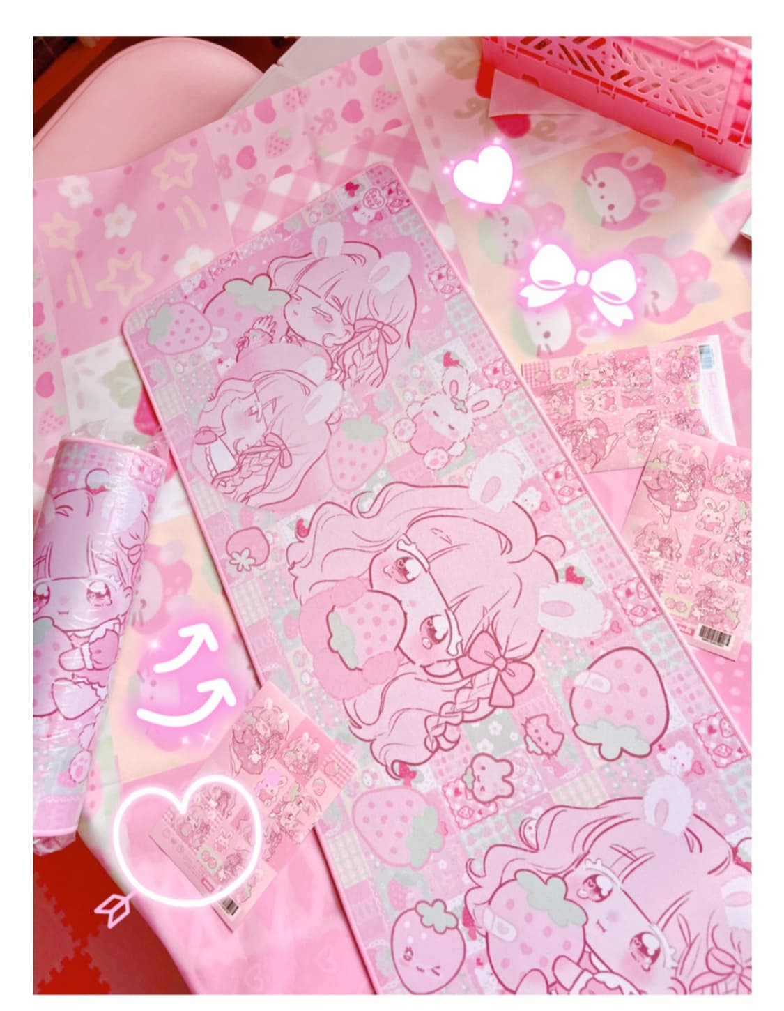 설기일러스트 장패드 핑크 마우스패드 게이밍패드 상품이미지2