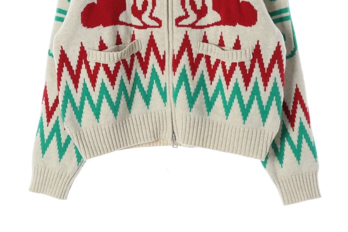 에이카화이트 토끼 그래픽 코위찬 집업 니트 L 상품이미지4