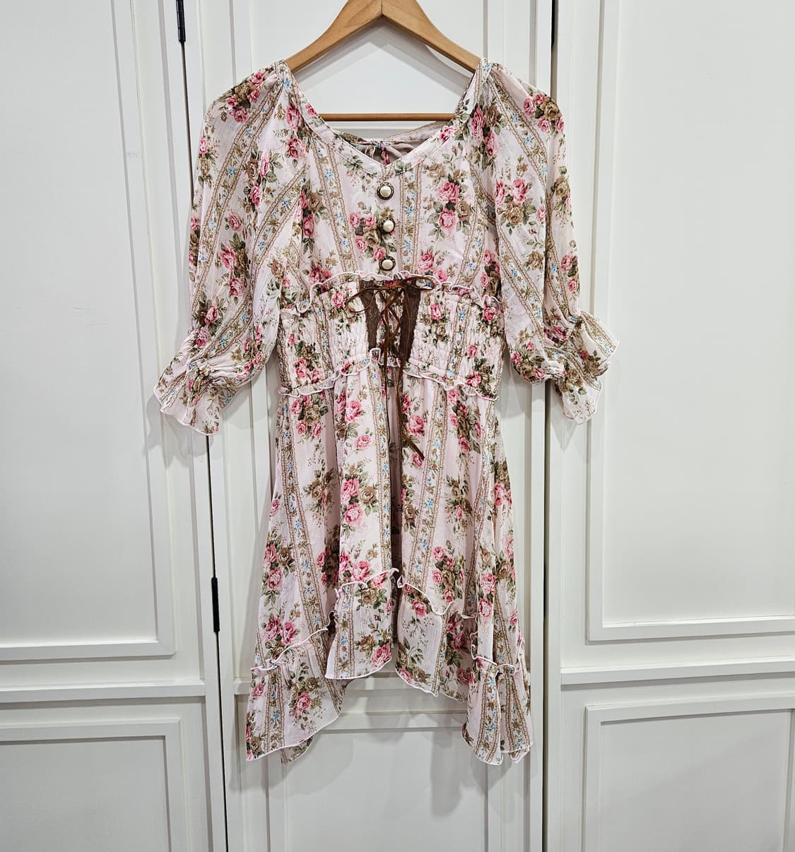 빈티지 플라워 핑크 원피스 상품이미지1