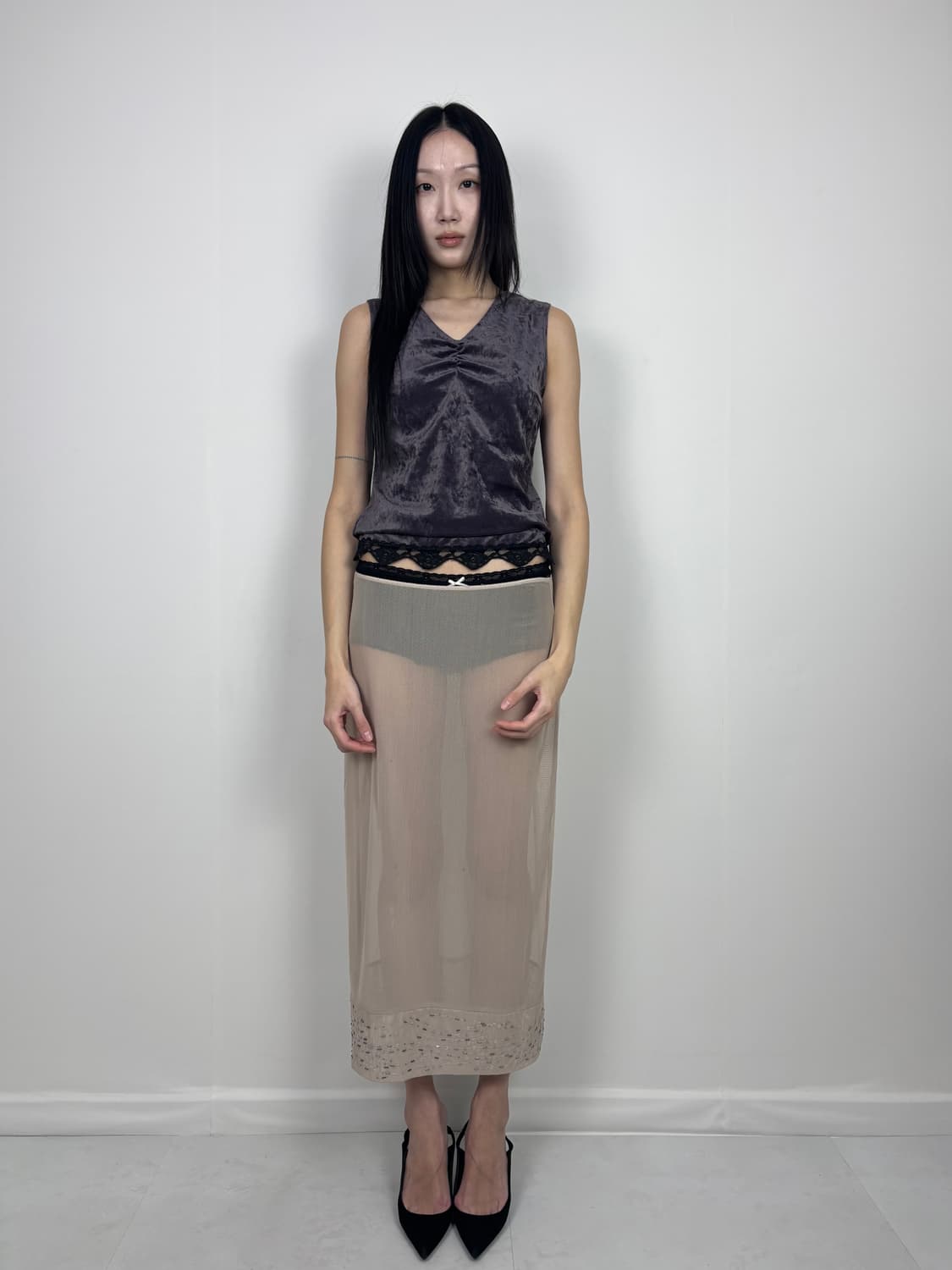 BEADED SHEER LAYERED SKIRT 상품이미지1