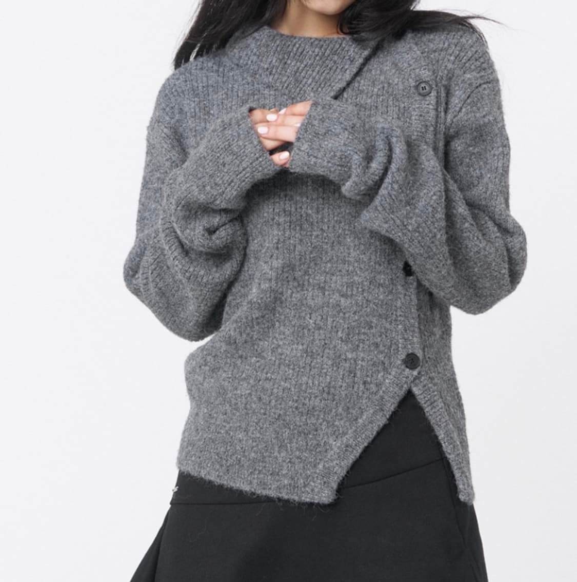 미세키서울 사이드 버튼 니트 그레이 상품이미지1