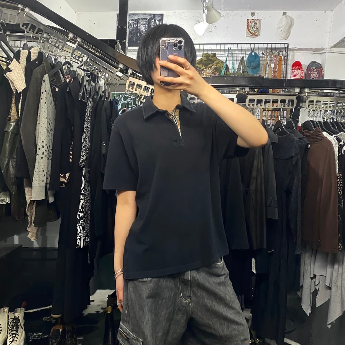 Burberry 칼라 체크배색 반팔 티셔츠 상품이미지1