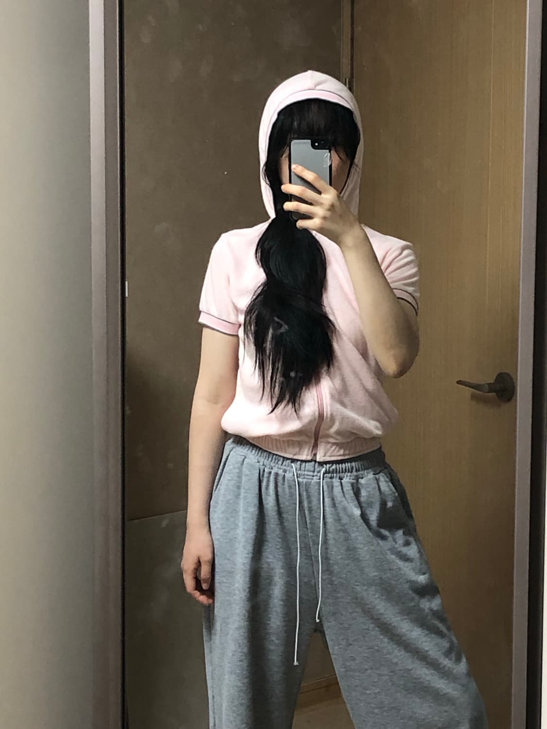 XS 딸기우유 핑크 테리 푸마 반팔 져지 후드집업 자켓 빈티지 푸마 상품이미지1