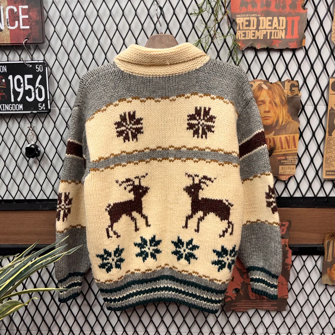 00s JPN VINTAGE 사슴 코위찬 니트 집업 자켓 아이보리 상품이미지2