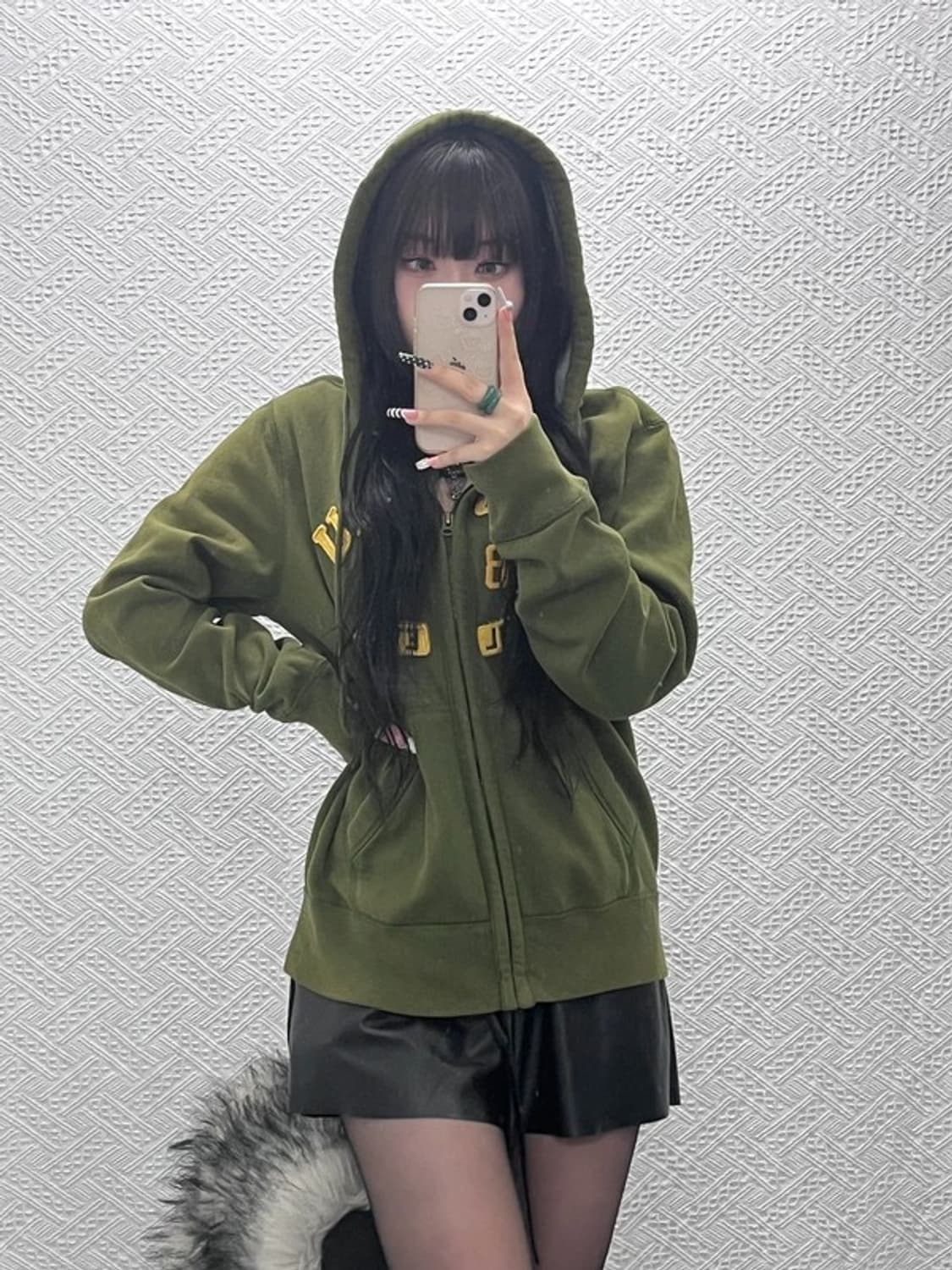 후아유 Y2K 레트로 말차카키 데미지 후드집업 XL C10096 상품이미지1