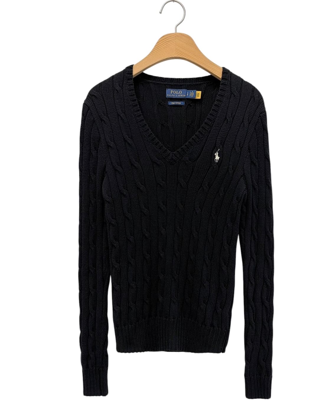 폴로 케이블 꽈배기 브이넥니트 블랙 (여성S) 상품이미지1