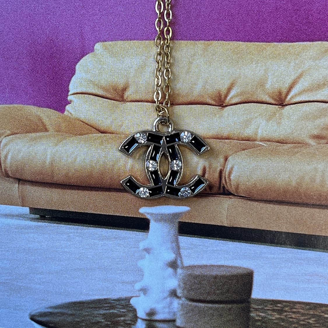 샤넬 블랙 래그 CC로고 큐빅 골드 목걸이 상품이미지4