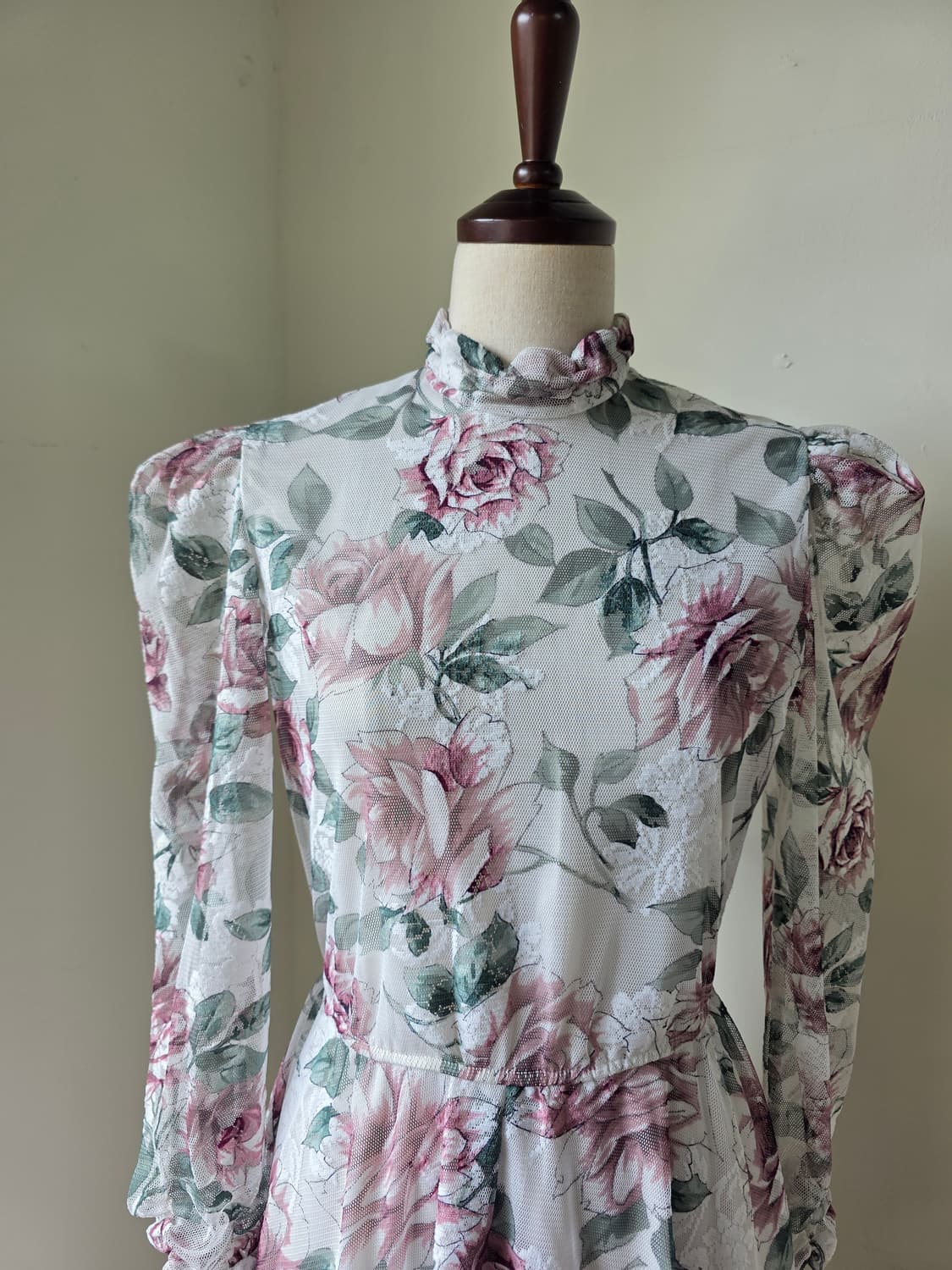 플라워 시스루 퍼프 롱 원피스 상품이미지1