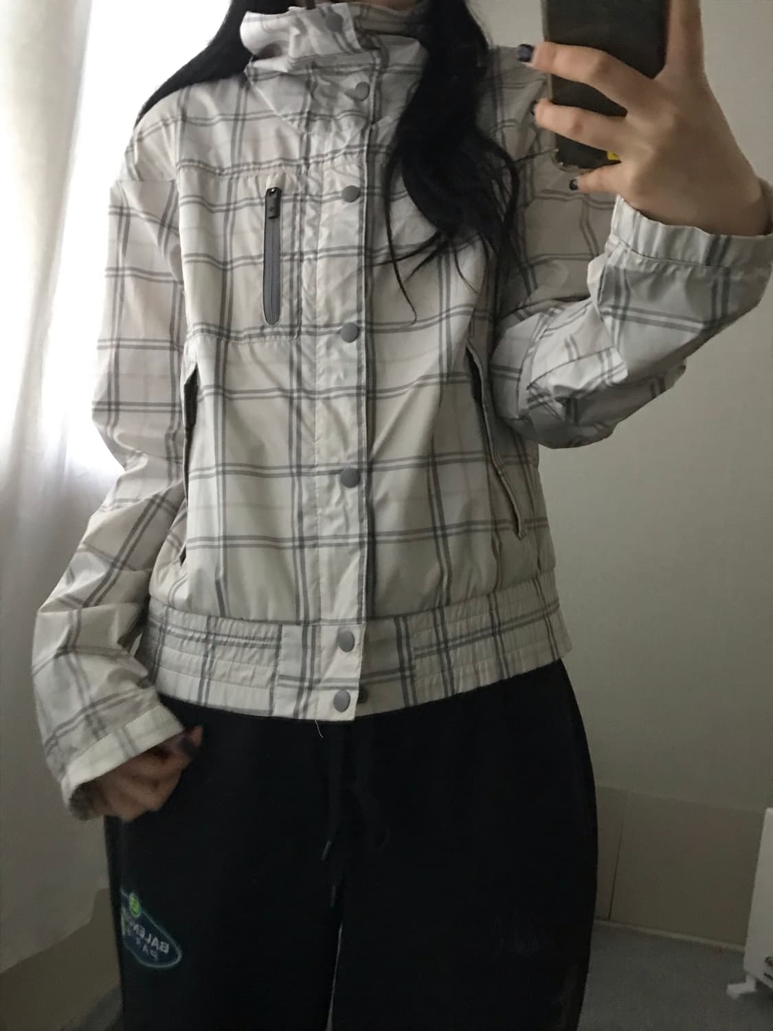 콜롬비아 아이보리 체크 윈드브레이커 상품이미지1