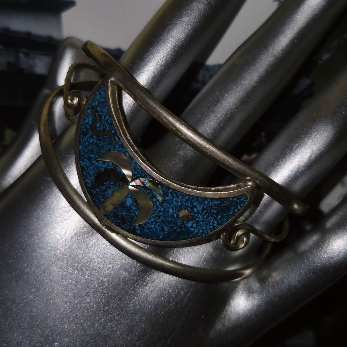 80s 멕시코 알파카 초승달 자개&터키석 뱅글 상품이미지6