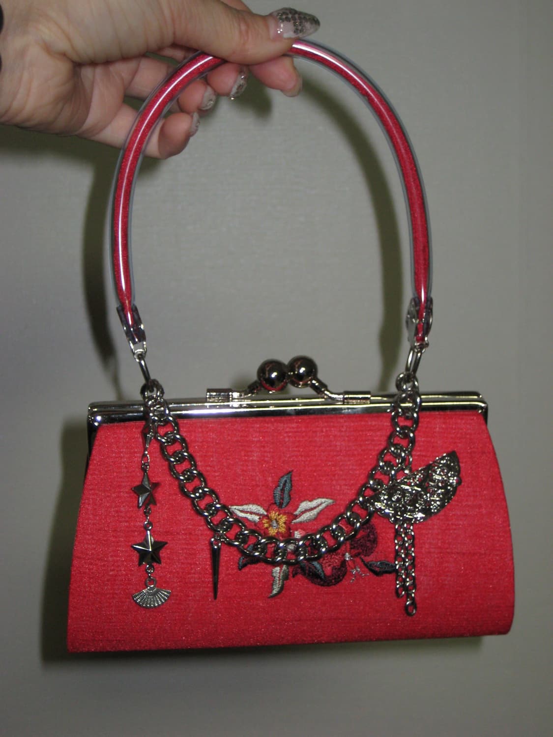오리엔탈 스타 레드자수 클러치백 체인메이드 상품이미지2