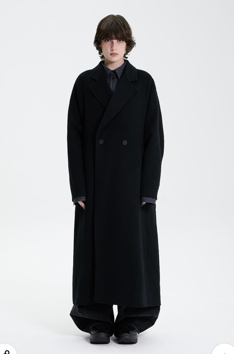 트리밍버드 핸드메이드 와이드 롱코트 블랙 상품이미지1