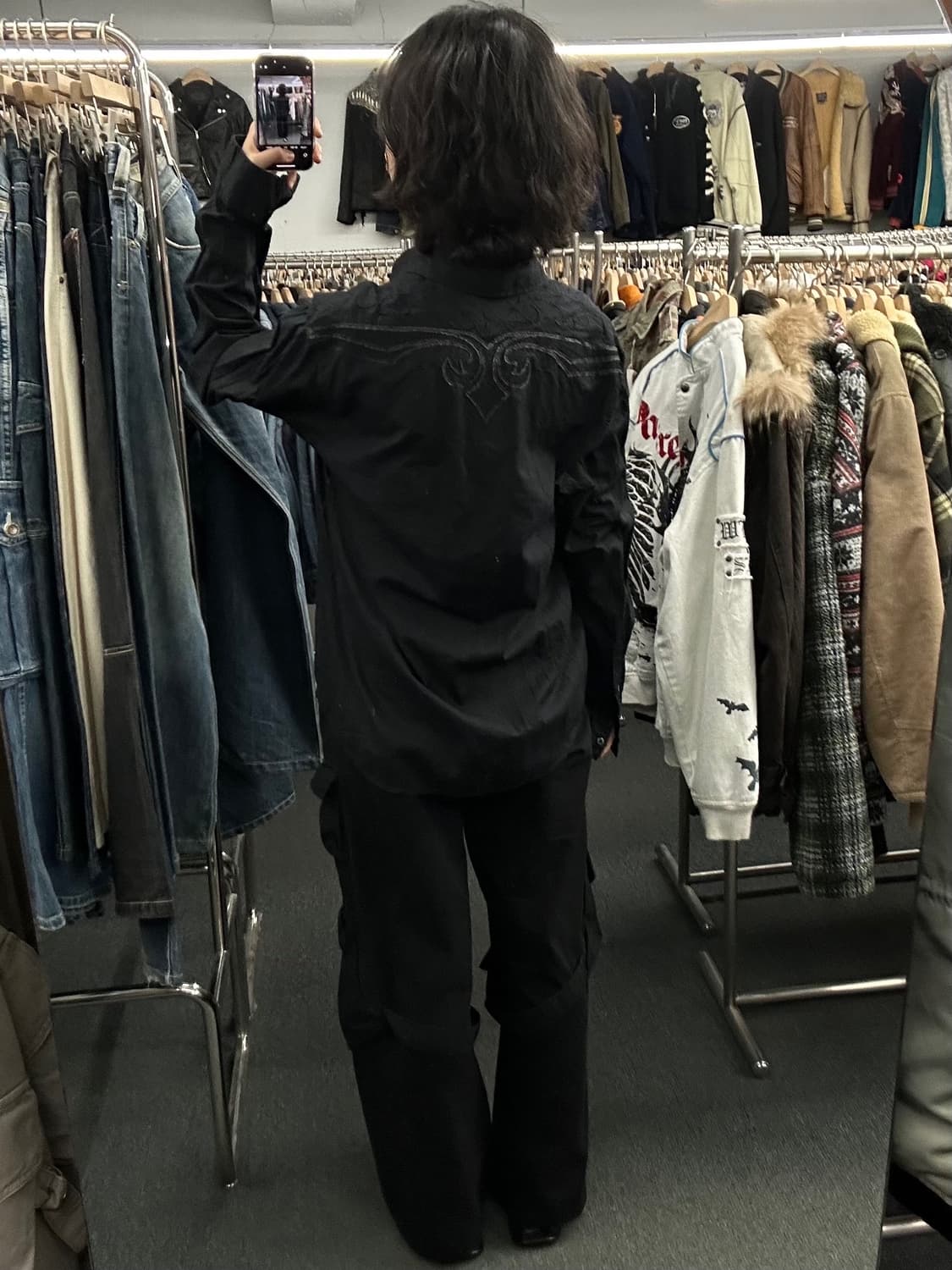 XL)Affliction 빈티지 레더 프린팅 블랙 셔츠 상품이미지3