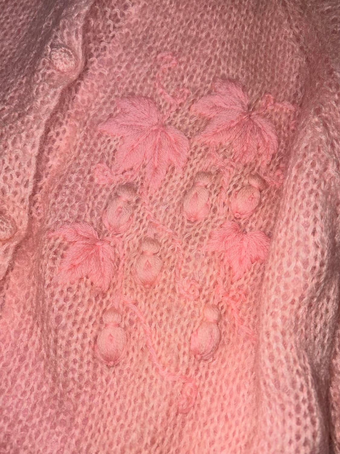 빈티지 자수 모헤어 분홍색 니트 가디건 상품이미지3