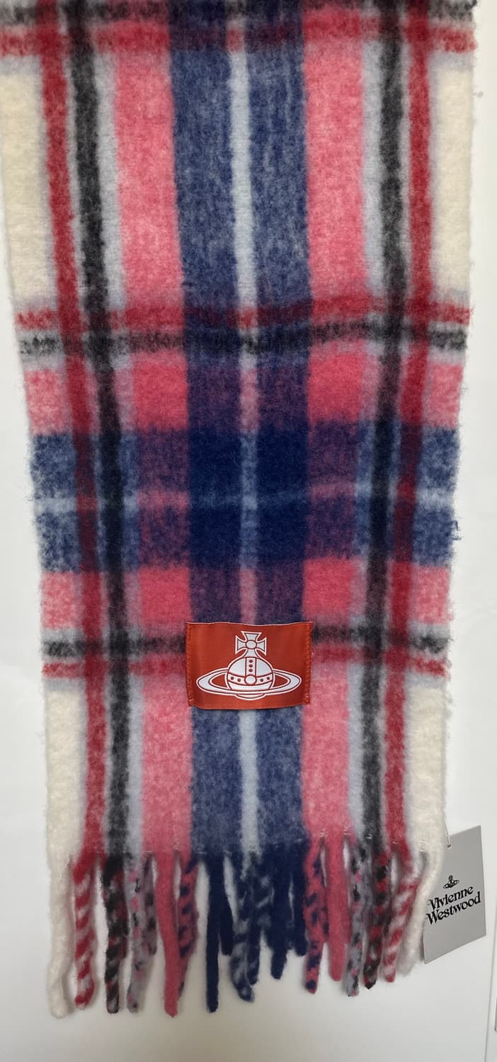 비비안웨스트우드 체크 모헤어 울 머플러 핑크 네이비 남여공용 상품이미지2