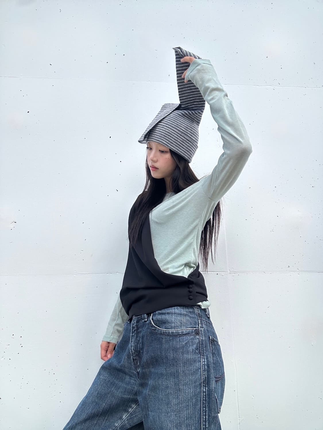 Twist rabbit yarn beanie / black & grey 상품이미지5