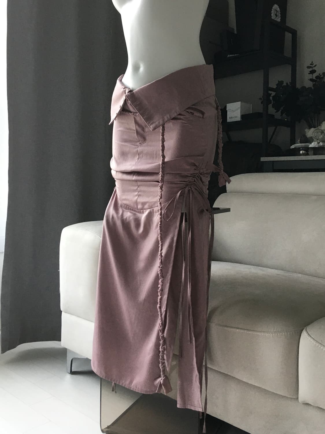 ༒ Braid Detail Satin Skirt #Mauve 상품이미지4