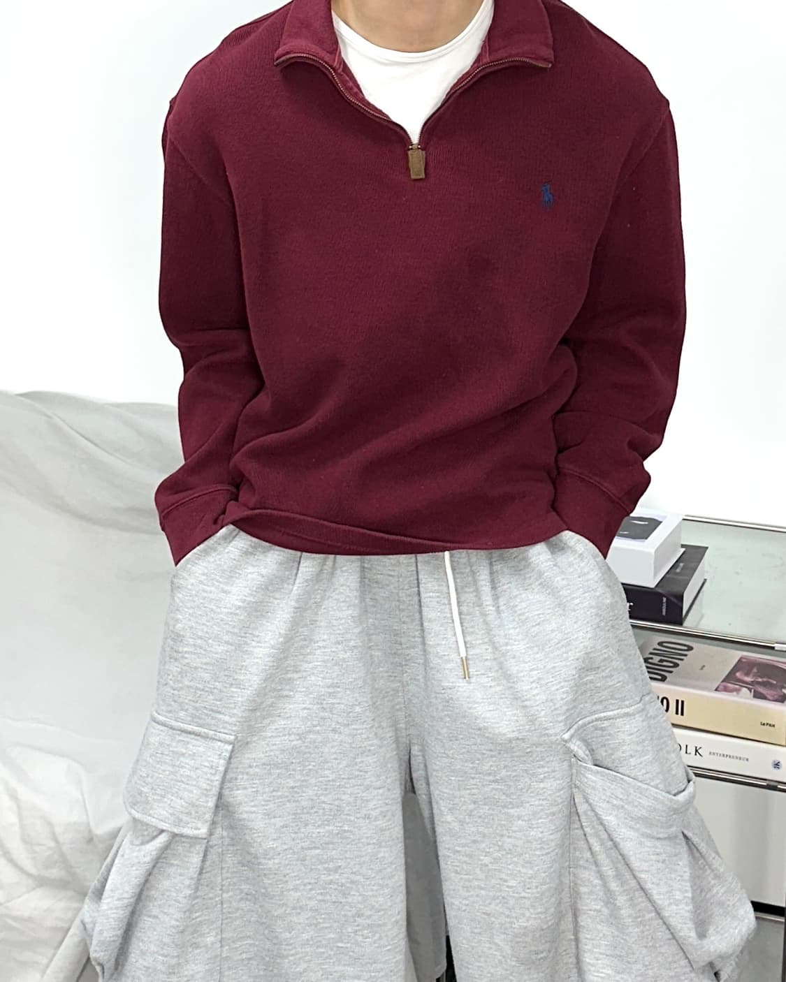 폴로 랄프로렌 버건디 니트 하프집업 상품이미지1