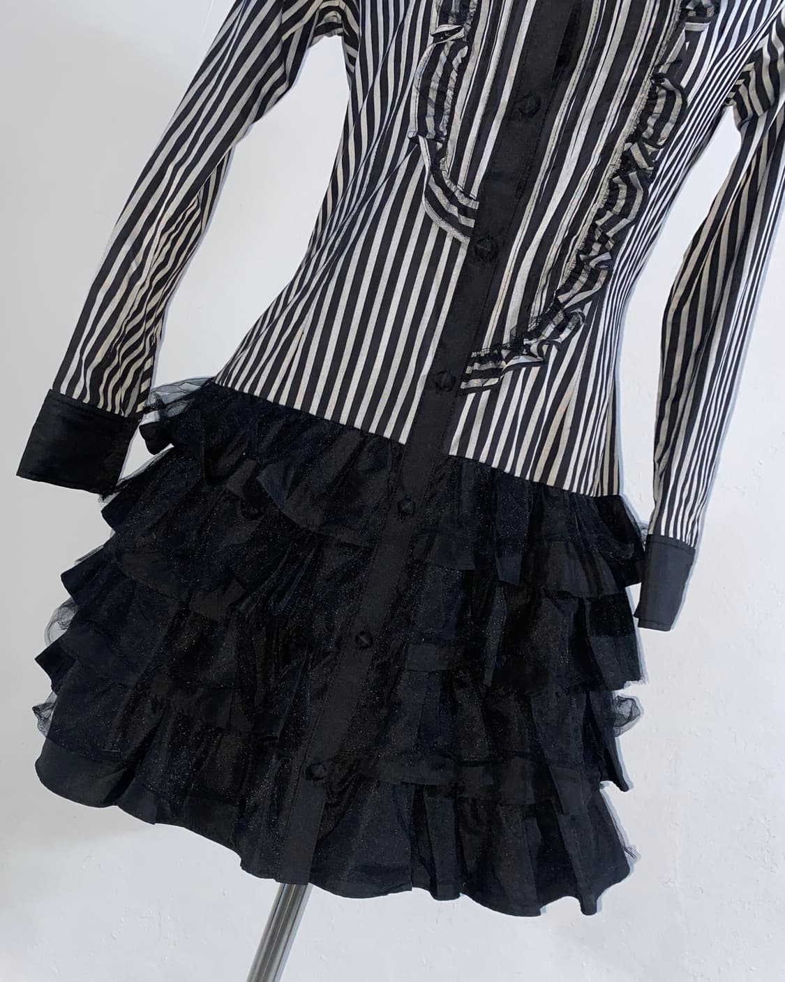 [HELL CAT PUNKS] 펑크 고스 코딕 스트라이프 새틴 셔츠 상품이미지4