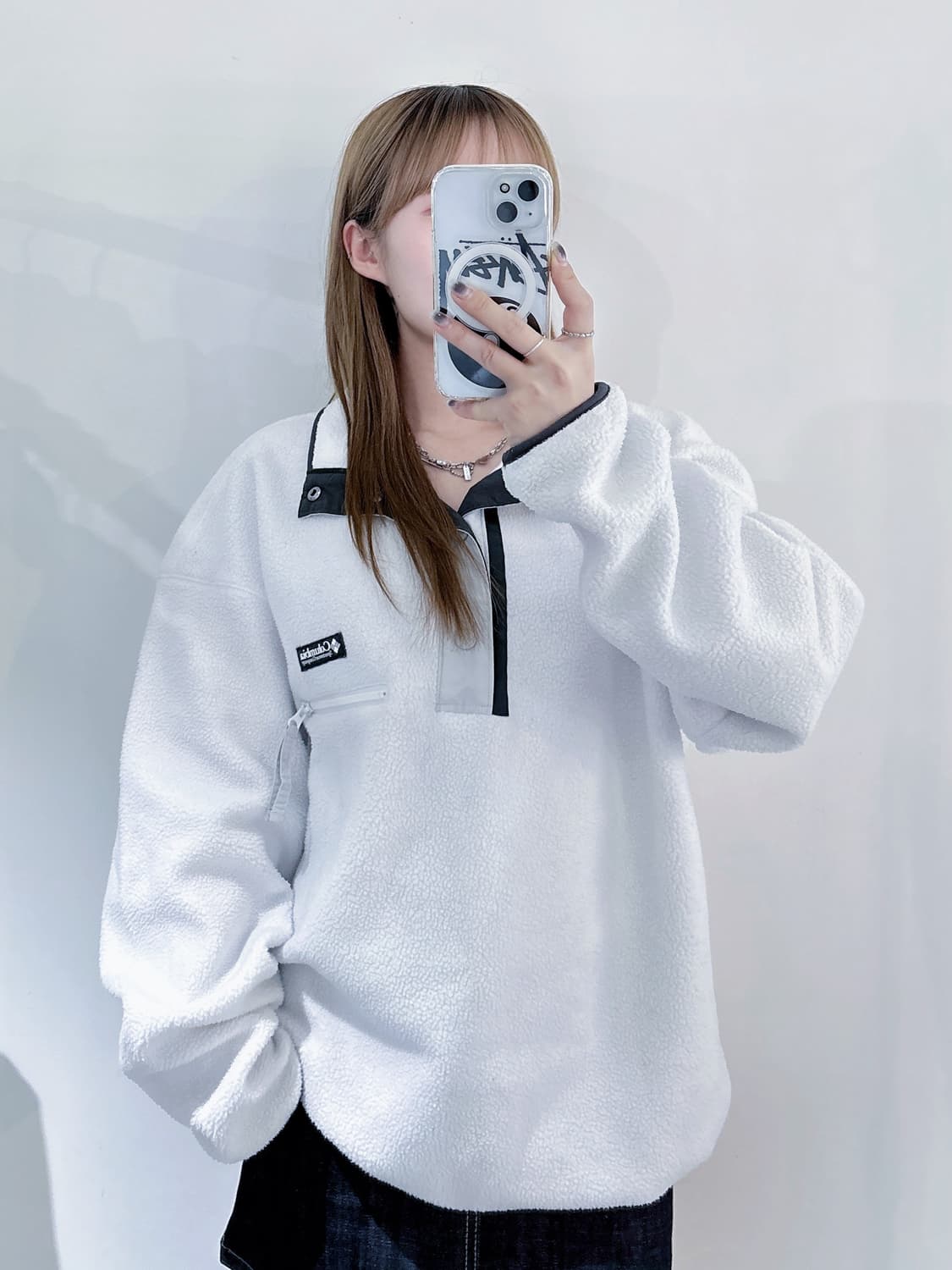 콜롬비아 화이트 플리스 반집업 상품이미지1