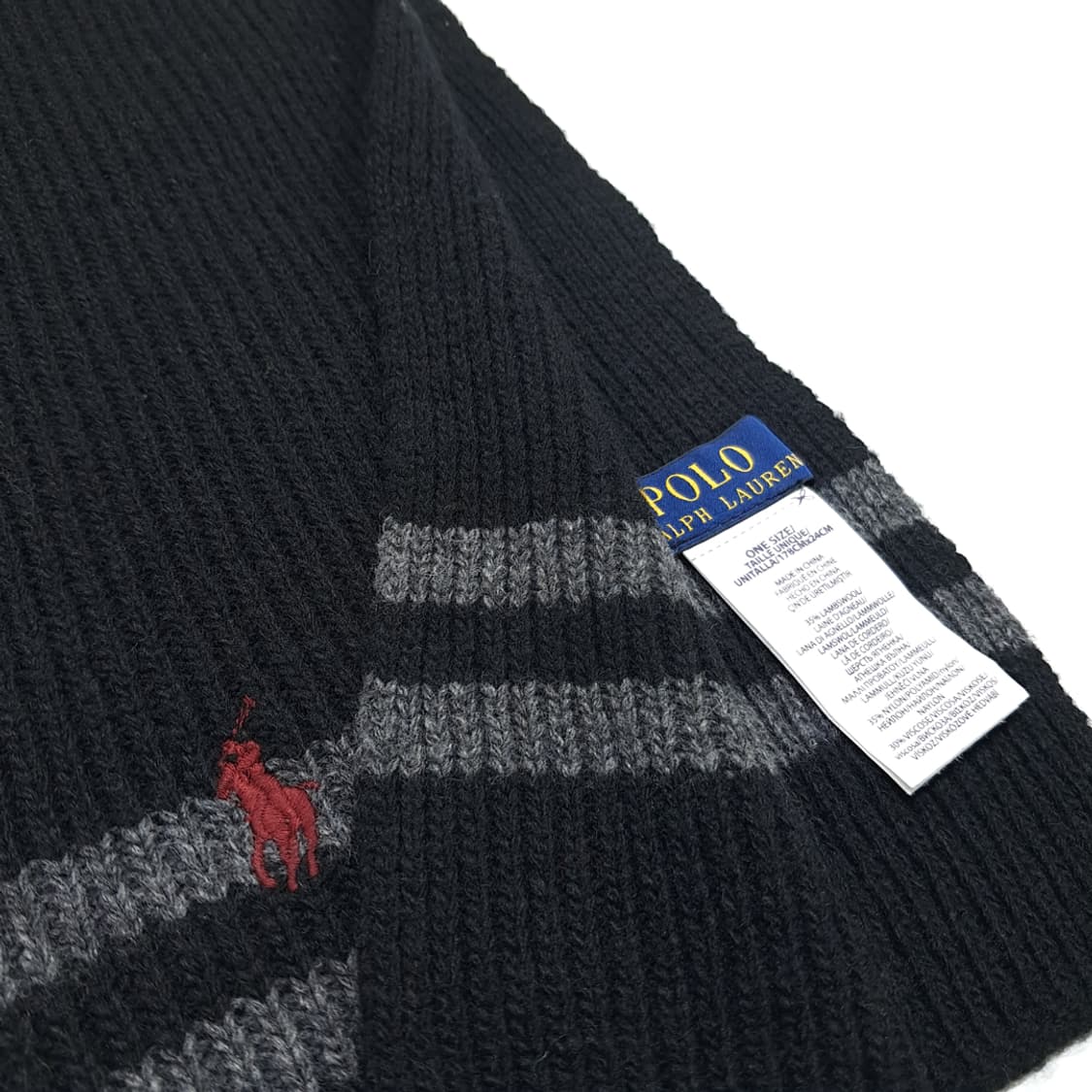 MX343 폴로 랄프로렌 블랙 그레이 투톤 램스울 니트 목도리 머플러 상품이미지5