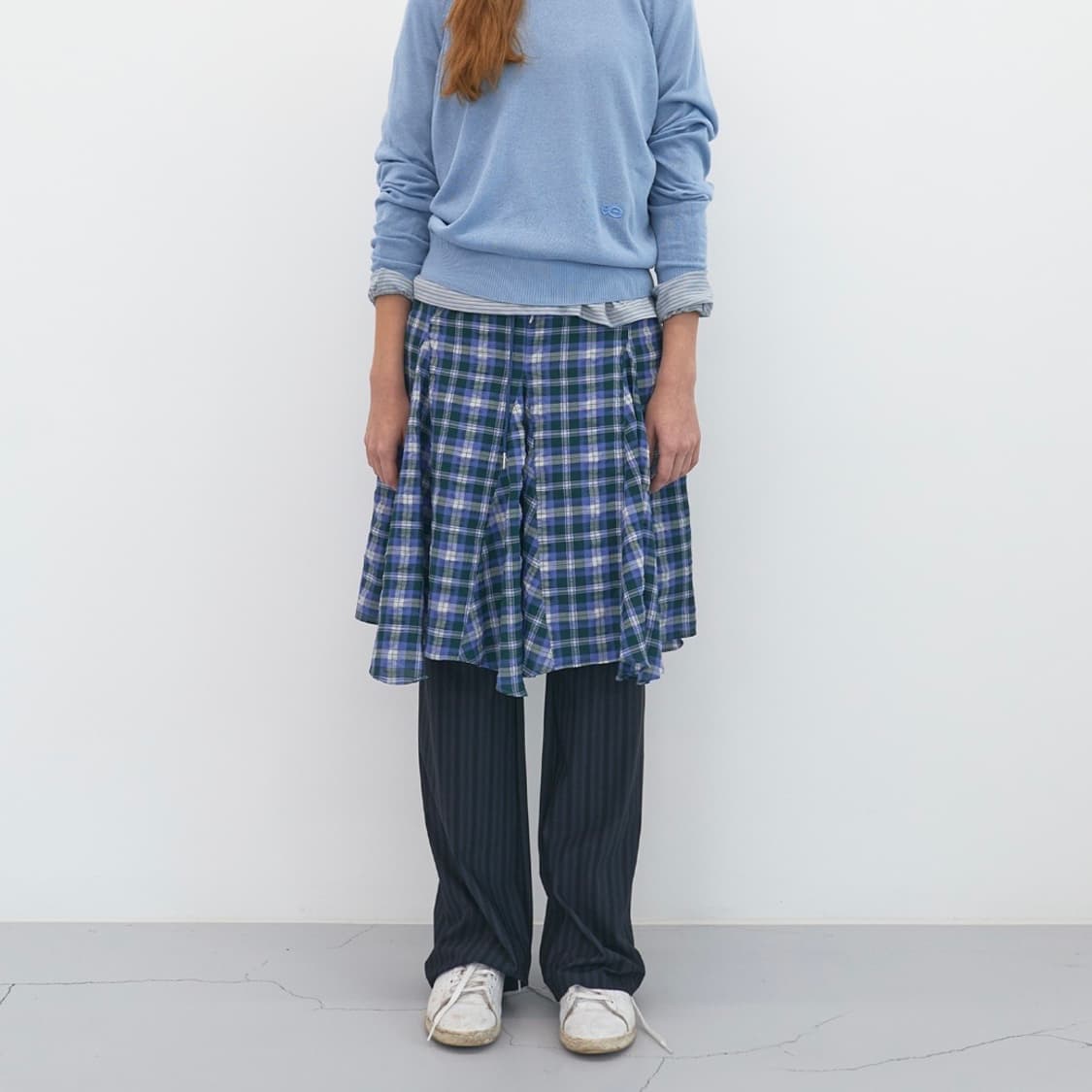 [엔조블루스] 위티 체크 플레어 스커트 (블루그린) 상품이미지1
