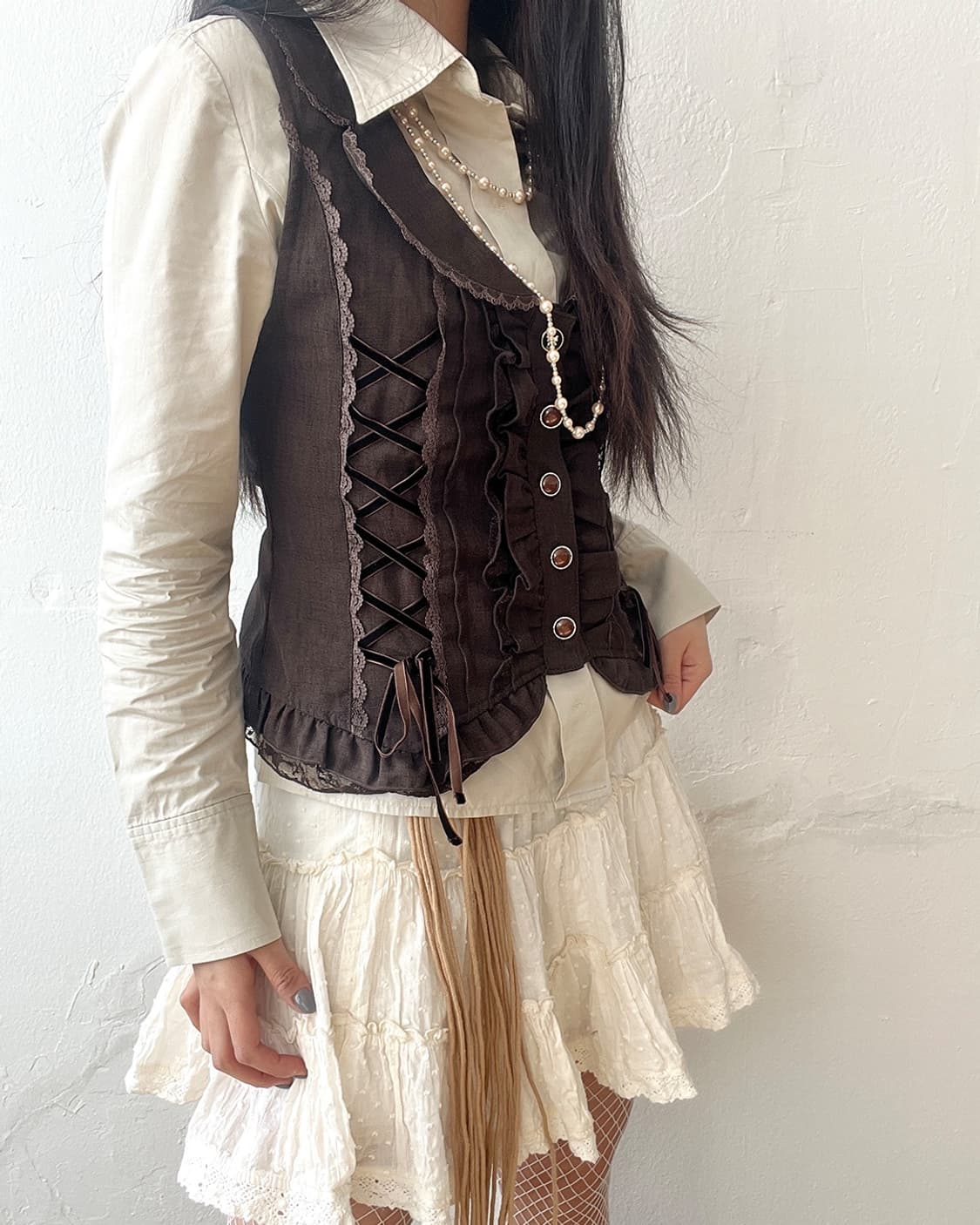 Ivory lace frill skirt 상품이미지1