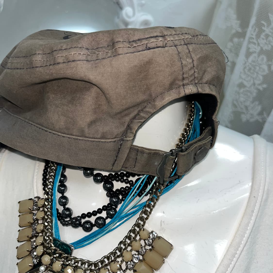 빈티지 00‘s Y2K 프린팅 스터드 밀리터리캡 상품이미지4