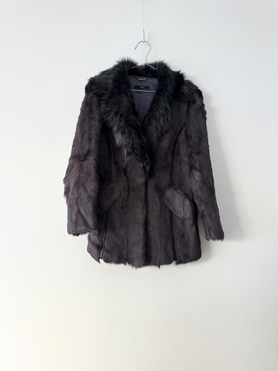 Stitch leather mix fur jacket / grey 상품이미지1