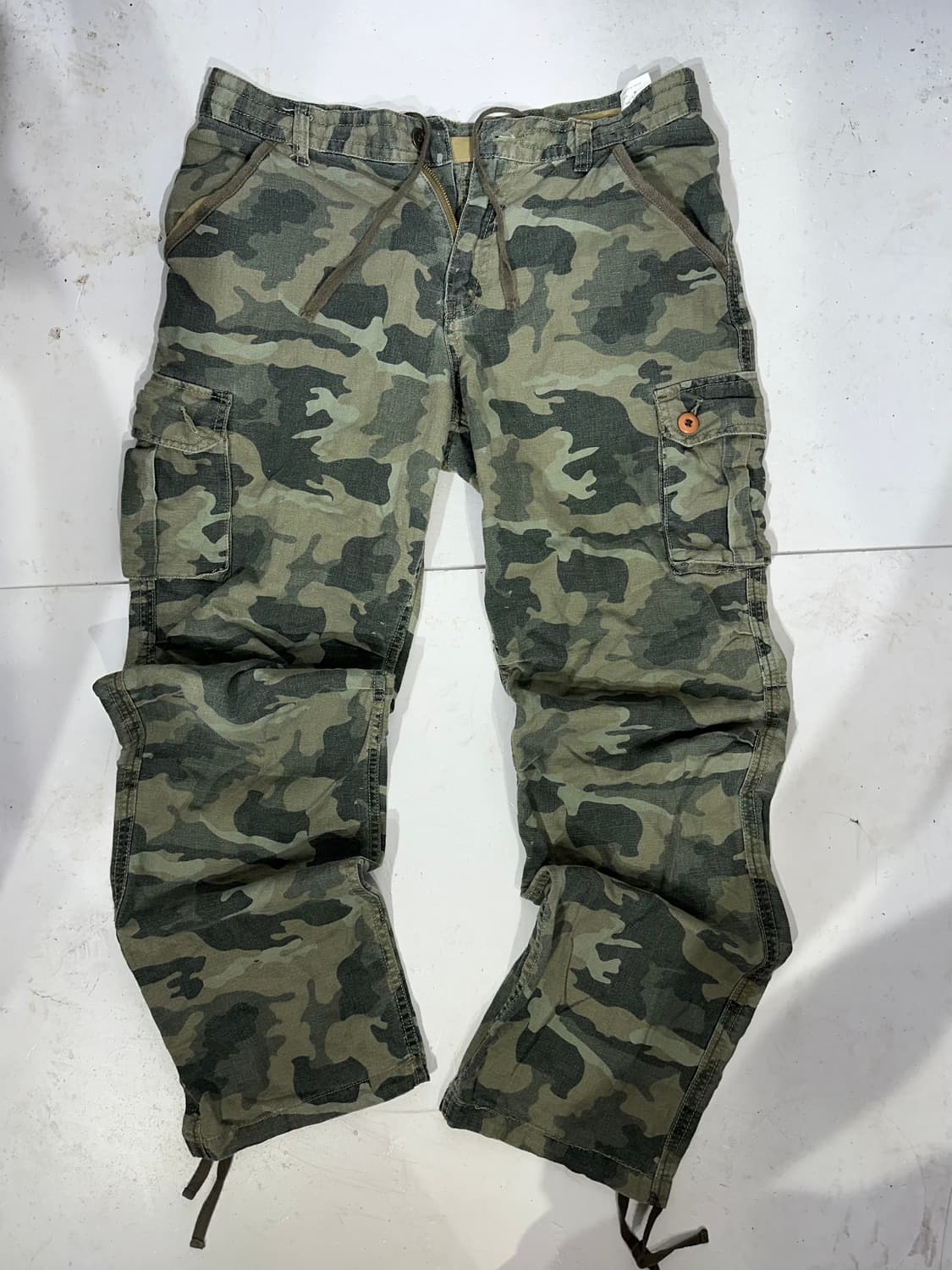 일본 빈티지 카키 와이드 카모 밀리터리 카고 팬츠 L  상품이미지4