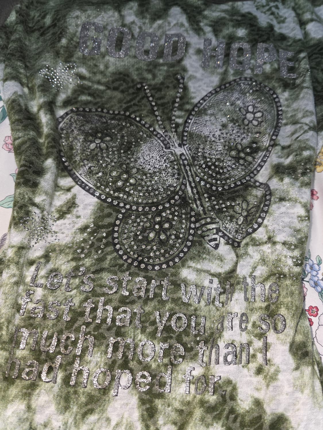 빈티지)y2k고스 카키 레오파드 오네갸루 버터플라이 큐빅 호피반팔티셔츠 상품이미지2