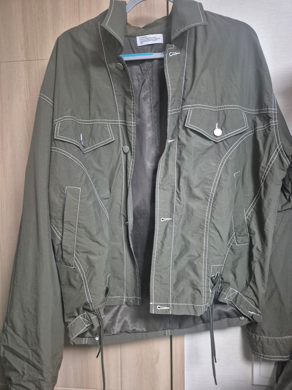 레이스업 콘트라스트 스티치 자켓 카키 상품이미지2