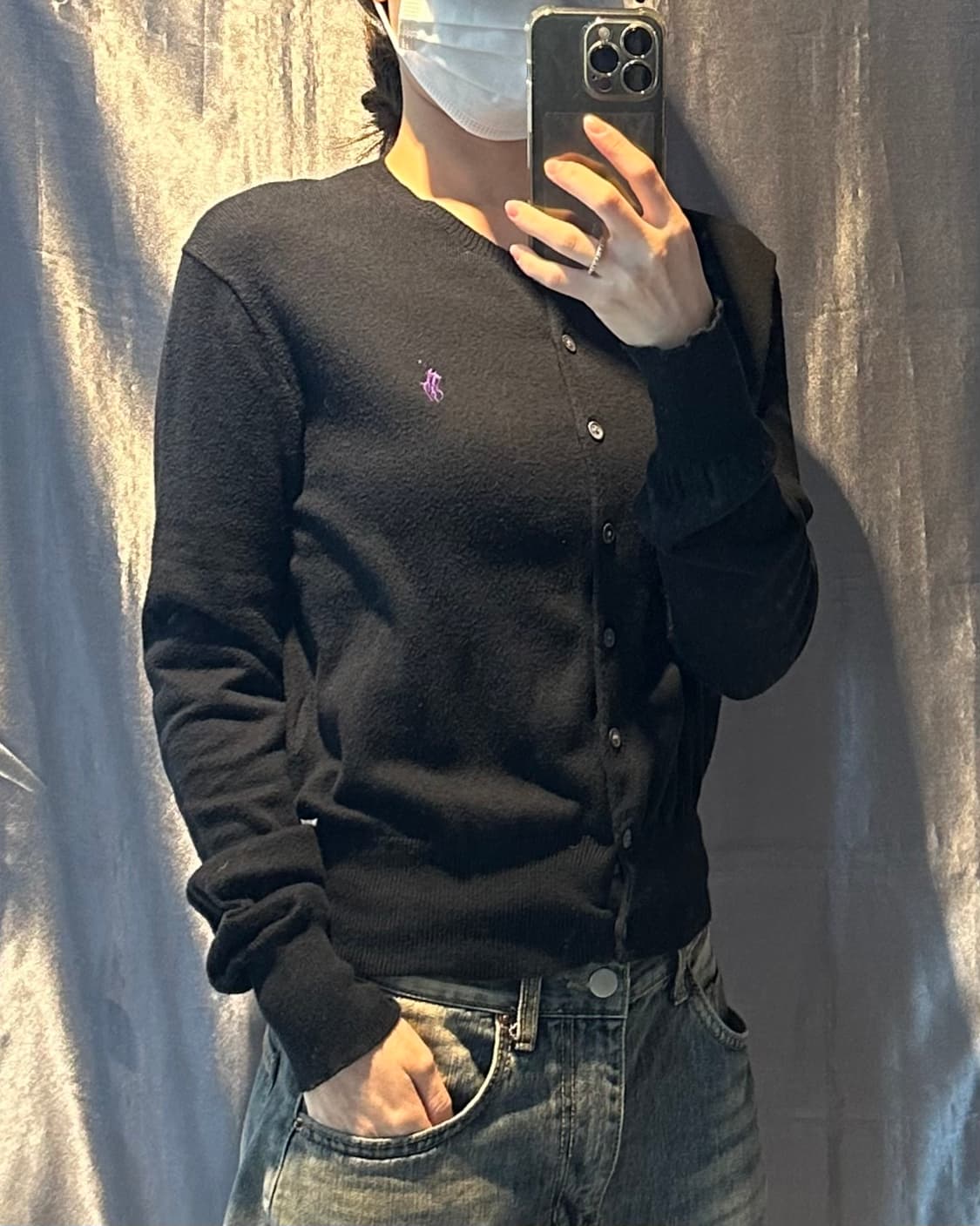 M 폴로랄프로렌 퍼플 자수포니 블랙 가디건 상품이미지1