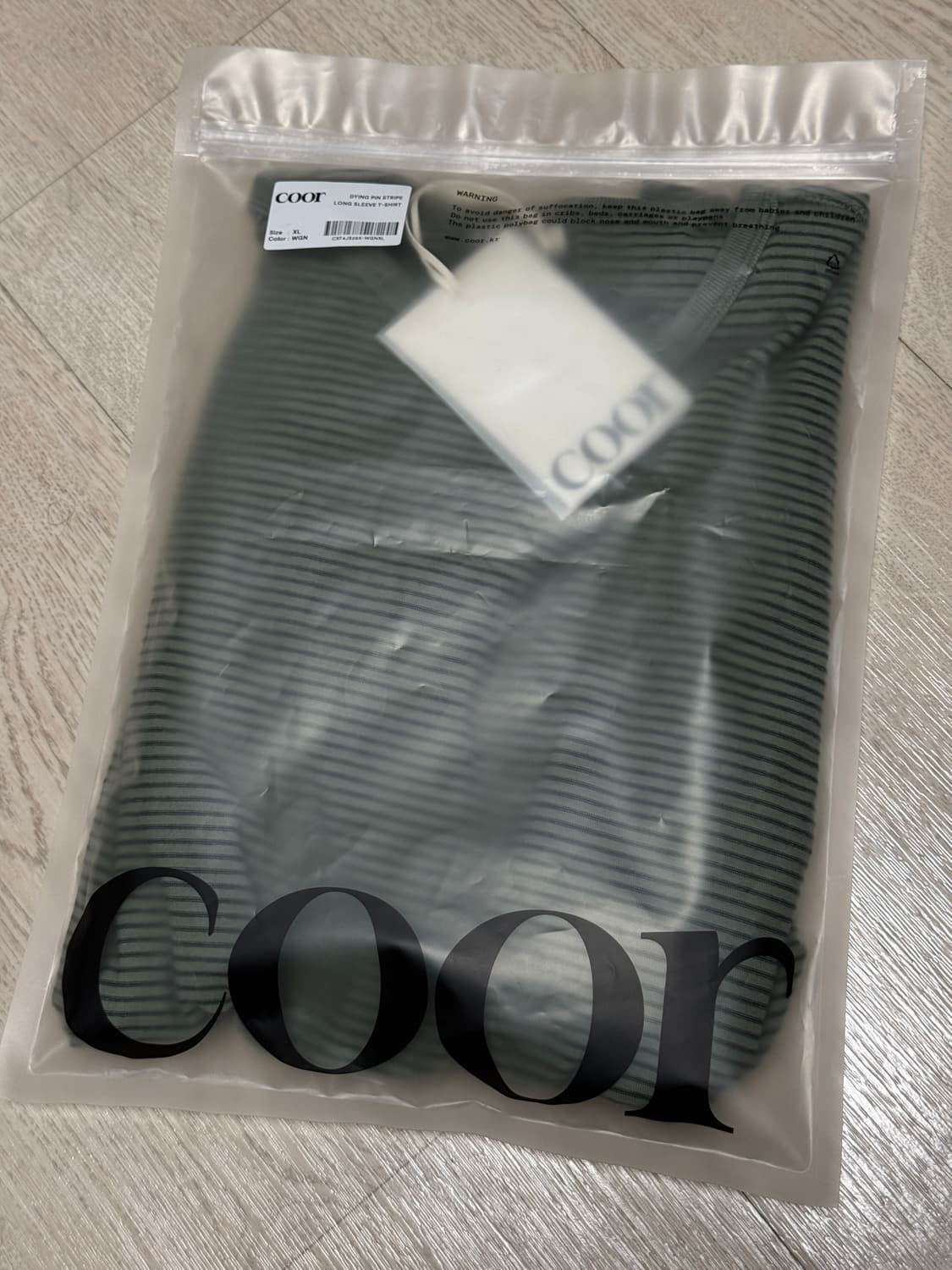 [XL] 쿠어 다잉 핀 스트라이프 롱 슬리브 티셔츠 워시드그린 상품이미지2