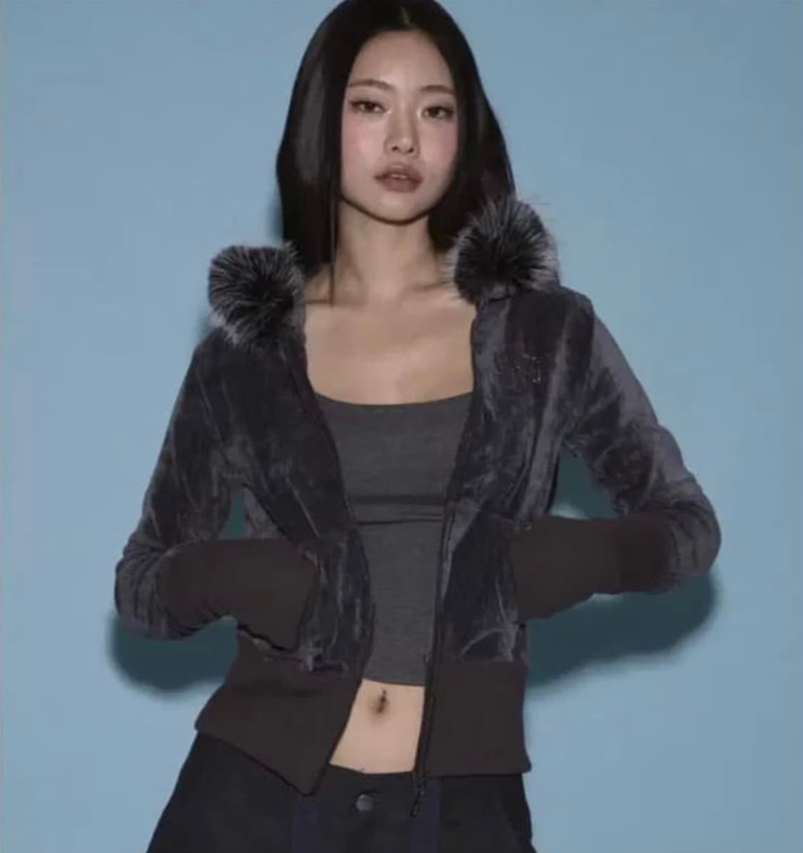 플리즈노팔로우 구버전 마리 퍼 후드집업 차콜 챠콜  상품이미지3
