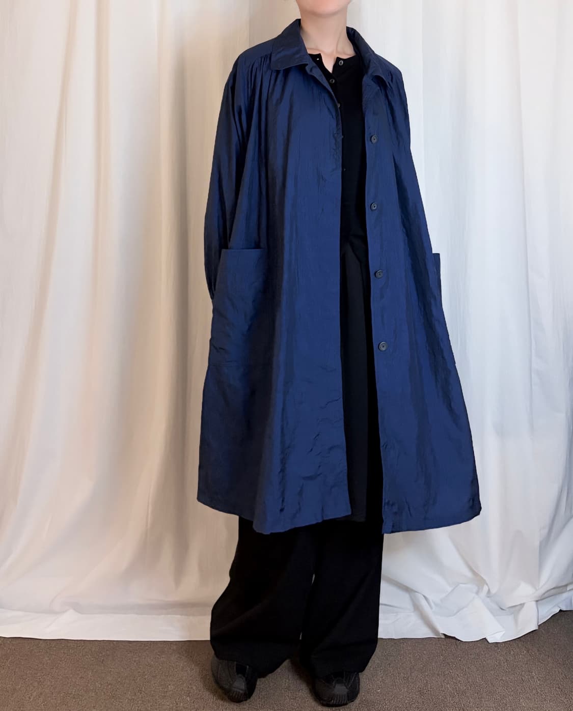 Nylon Oversized Balmacaan Coat - Blue 상품이미지2