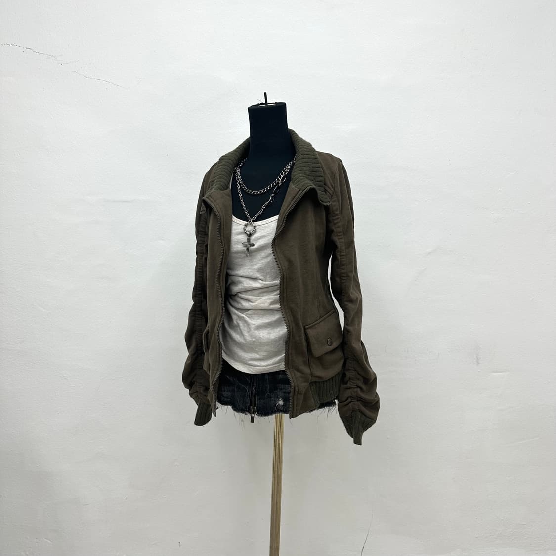 Khaki brown shirring detail jacket 상품이미지2