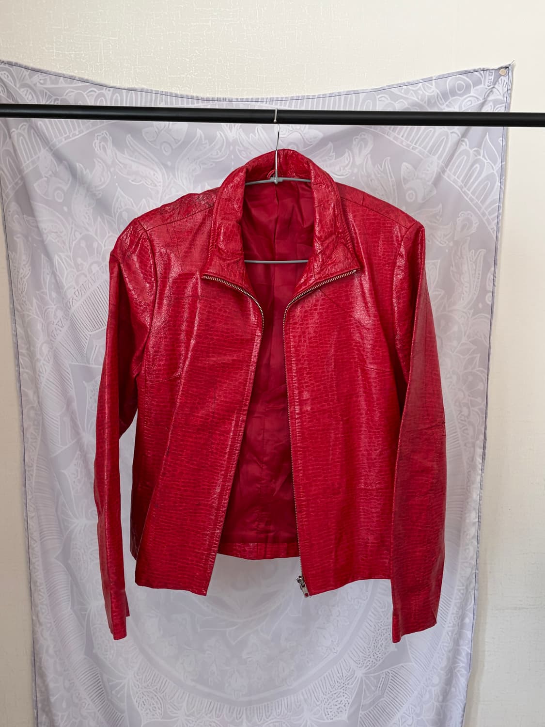 Ruby Red Python Embossed Leather Jacket 상품이미지1