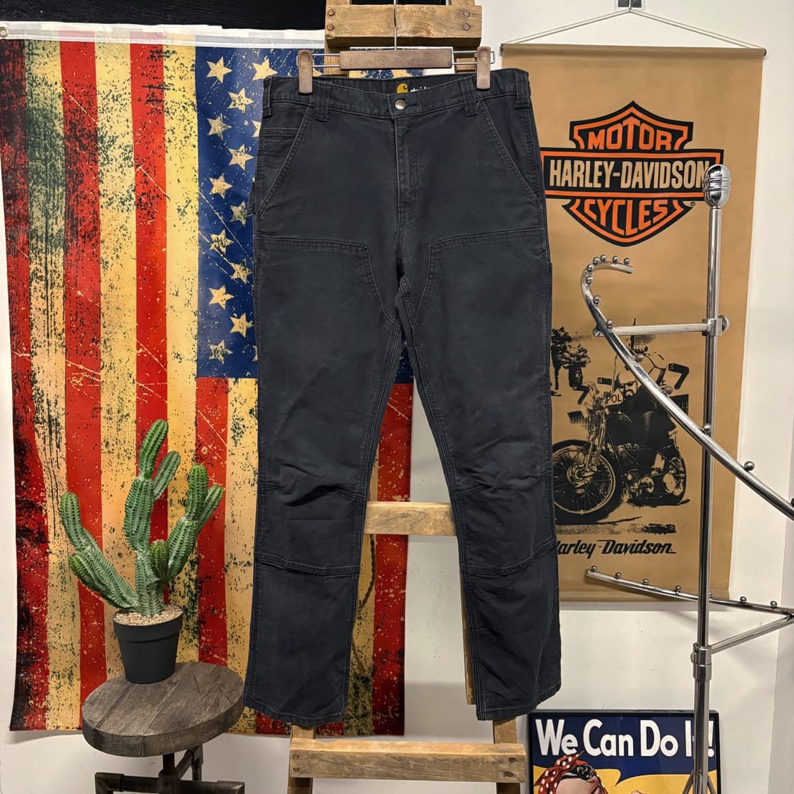 칼하트 오리지널 스트레이트 헤비코튼 더블니 카펜터 팬츠 블랙 N384 상품이미지1